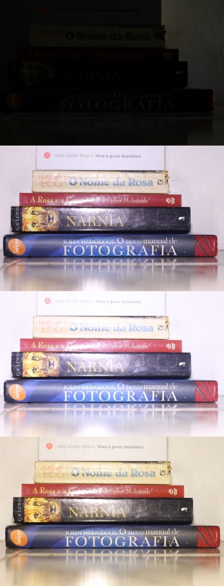 Aqui as três primeiras imagens foram feitas da mesma forma que as anteriores, e na quarta foi usado o difusor laranja
